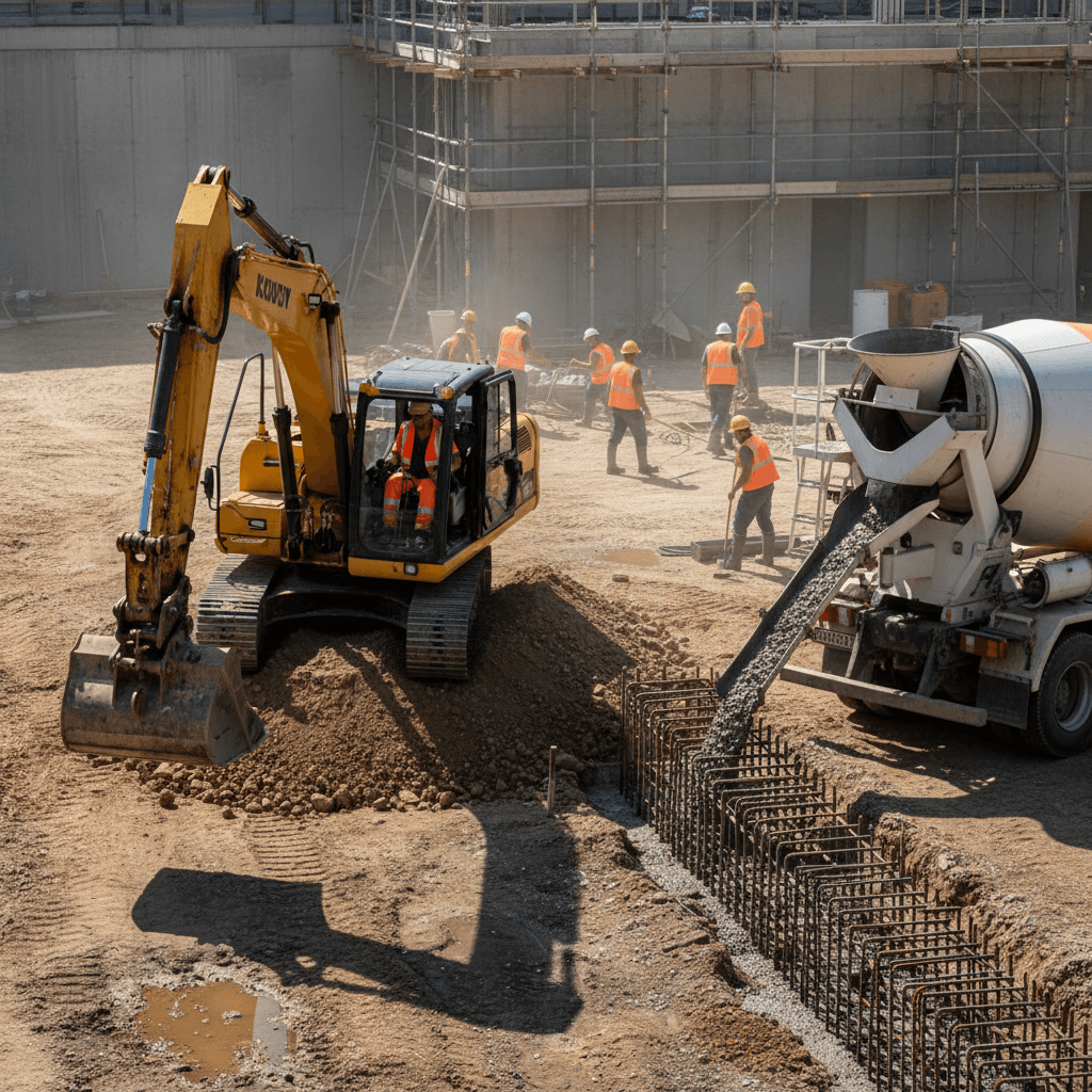 Cantiere con macchinari LL in uso